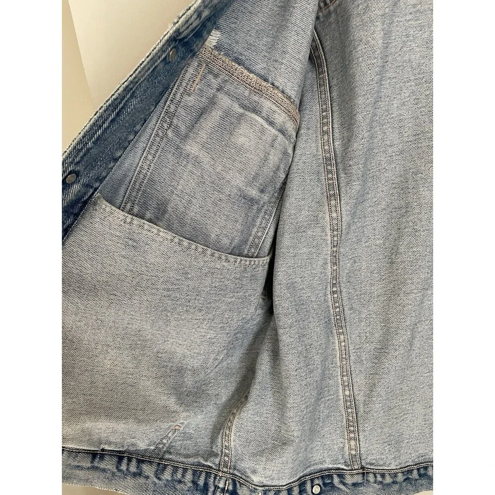 Vintage Banana Republic Travel & Safari Denim Jacket with Leather Trim Trucker L